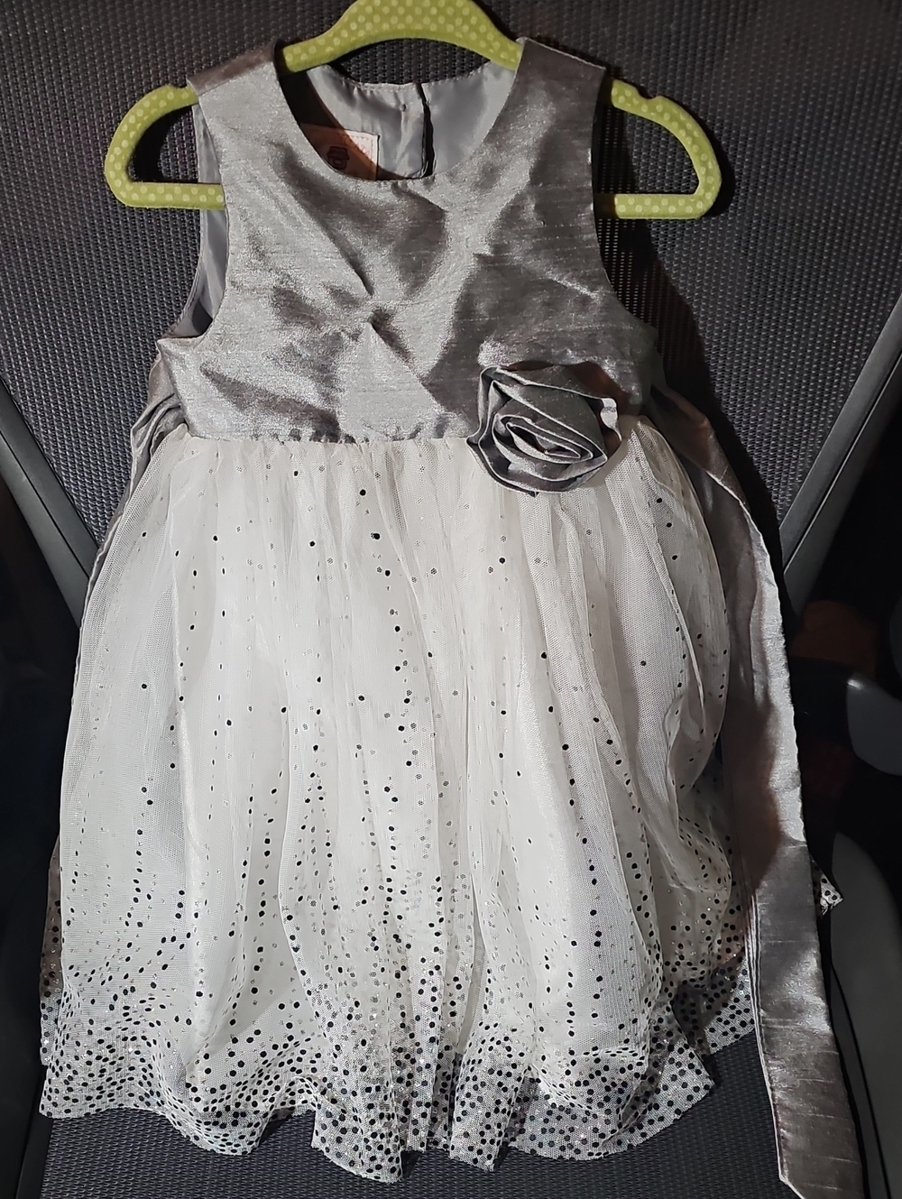 Nwot Silver and White Girls' Formal Party Dress with Floral Accent
